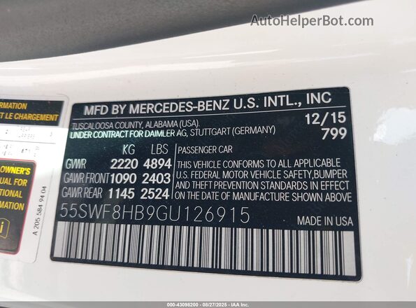 55SWF8HB9GU126915 2016 MERCEDES-BENZ AMG C 63 Белый Вид подкапотного пространства