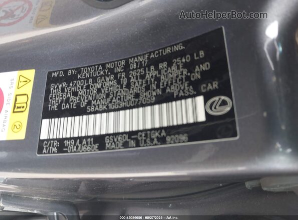 58ABK1GG3HU077059 2017 LEXUS ES Gray ძრავის განყოფილების ხედი