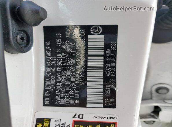 58AD11D14MU001081 2021 LEXUS ES White Widok naklejki z numerem VIN