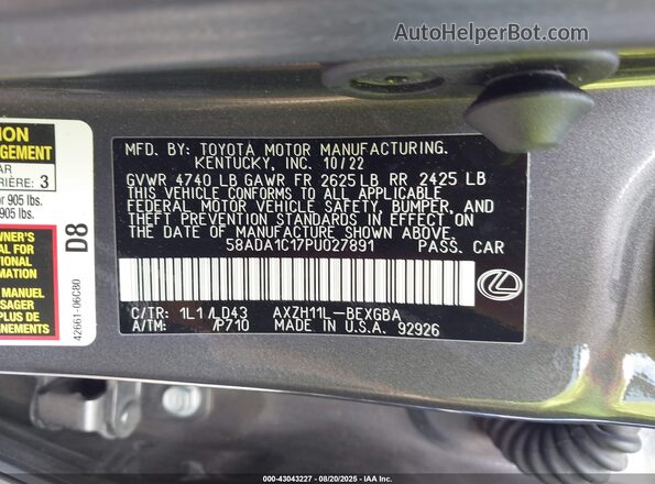 58ADA1C17PU027891 2023 LEXUS ES 300H Gray Widok komory silnika