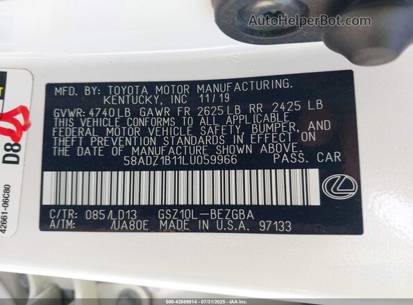 58ADZ1B11LU059966 2020 LEXUS ES 350 White ძრავის განყოფილების ხედი