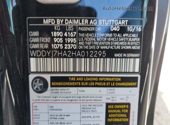 WDDYJ7HA2HA012295 2017 MERCEDES-BENZ AMG Black VIN კოდის სტიკერის ხედი