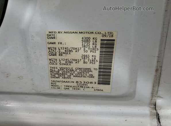 5BZAF0AAXJN853083 2018 NISSAN NV Белый 