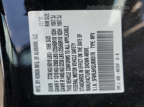 5FNRL6H52JB065176 2018 HONDA ODYSSEY Черный 