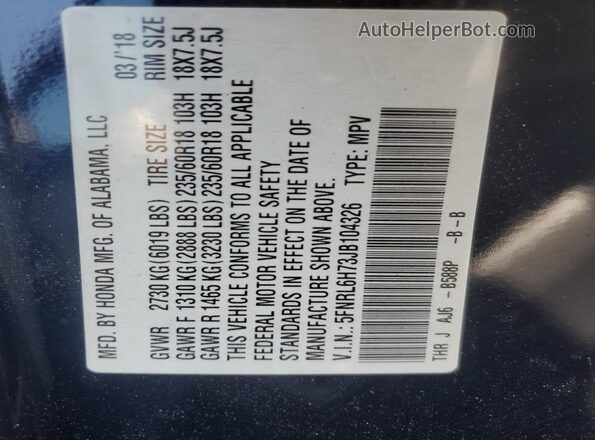 5FNRL6H73JB104326 2018 HONDA ODYSSEY Blue 