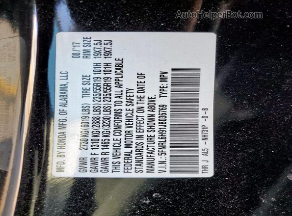 5FNRL6H91JB036769 2018 HONDA ODYSSEY Black 