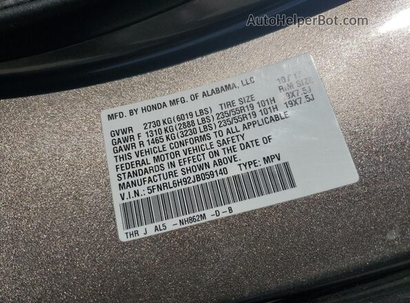 5FNRL6H92JB059140 2018 HONDA ODYSSEY Brown 