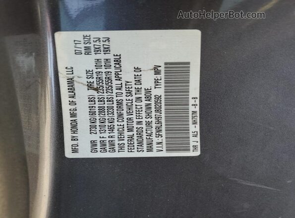 5FNRL6H97JB020592 2018 HONDA ODYSSEY Gray 