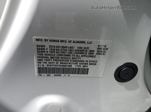 5FNYF5H79JB007306 2018 HONDA PILOT White 