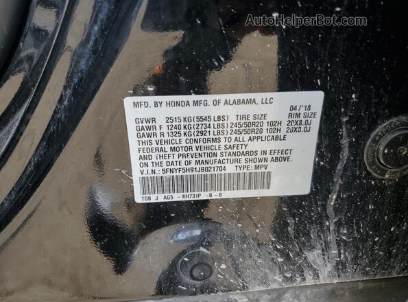 5FNYF5H91JB021704 2018 HONDA PILOT Черный 