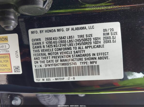 5FNYF6H71MB025745 2021 HONDA PILOT Black Vista del compartimento del motor