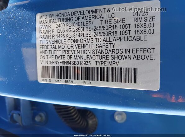 5FNYF8H64SB018935 2025 HONDA PASSPORT Light Blue Vista del compartimento del motor