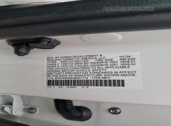 5FNYF8H66SB007774 2025 HONDA PASSPORT White 