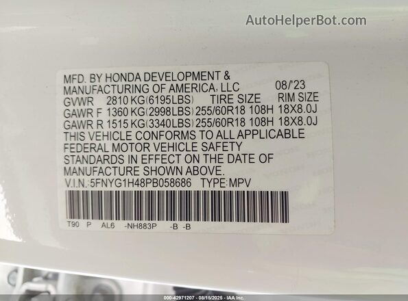 5FNYG1H48PB058686 2023 HONDA PILOT White 