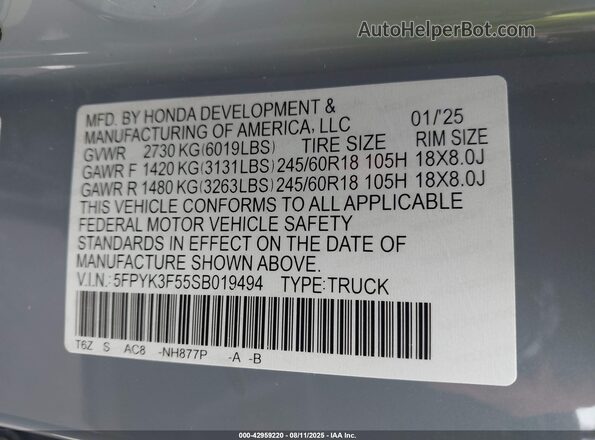 5FPYK3F55SB019494 2025 HONDA RIDGELINE Light Blue Вид подкапотного пространства
