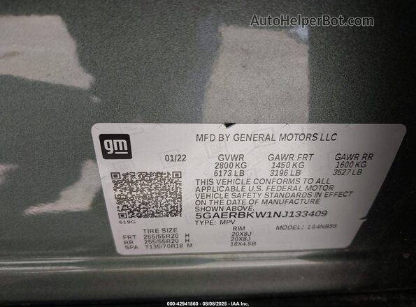 5GAERBKW1NJ133409 2022 BUICK ENCLAVE Gray ძრავის განყოფილების ხედი