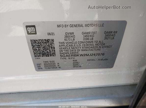 5GAERBKW2MJ247076 2021 BUICK ENCLAVE White Շարժիչի բաժամունքի տեսք