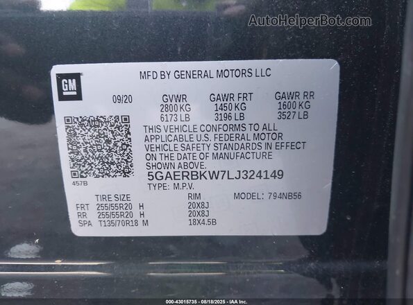 5GAERBKW7LJ324149 2020 BUICK ENCLAVE Green Widok komory silnika