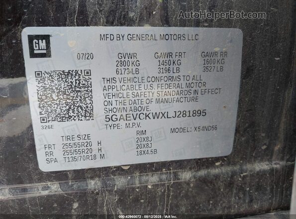 5GAEVCKWXLJ281895 2020 BUICK ENCLAVE Purple Vista del compartimento del motor