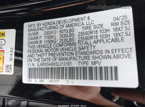 5J6RS5H8XSL013181 2025 HONDA CR-V HYBRID Черный 
