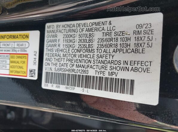 5J6RS6H80RL012993 2024 HONDA CR-V HYBRID Black 
