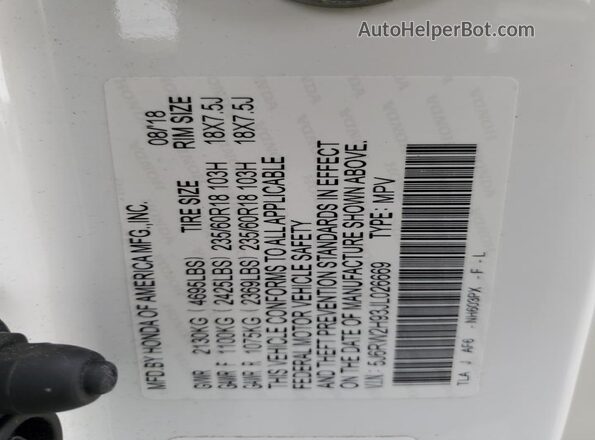 5J6RW2H93JL026669 2018 HONDA CR-V White 