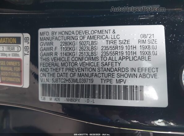5J8TC2H53ML039719 2021 ACURA RDX Black ძრავის განყოფილების ხედი
