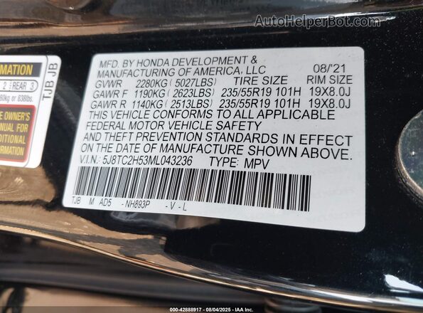 5J8TC2H53ML043236 2021 ACURA RDX Black ძრავის განყოფილების ხედი