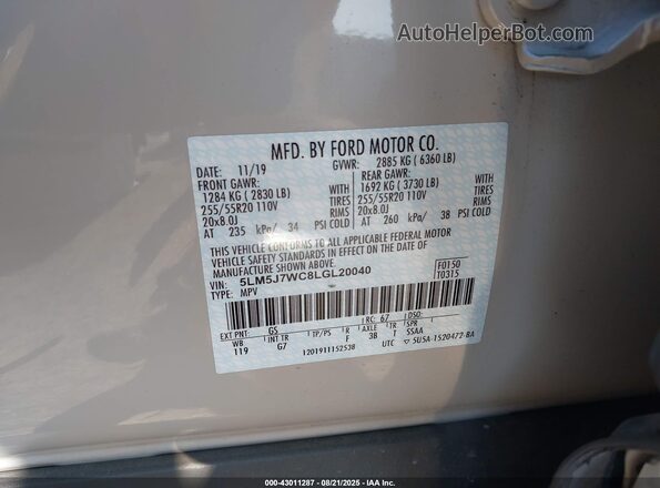5LM5J7WC8LGL20040 2020 LINCOLN AVIATOR Tan ძრავის განყოფილების ხედი