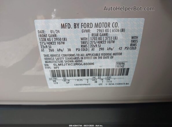 5LM5J7XC2RGL03306 2024 LINCOLN AVIATOR Серый Вид подкапотного пространства