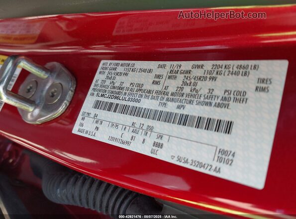 5LMCJ2D96LUL03000 2020 LINCOLN CORSAIR Red Вид підкапотного простору