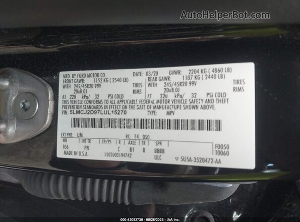 5LMCJ2D97LUL15270 2020 LINCOLN CORSAIR Black 