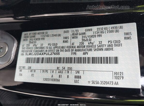 5LMCJ2DAXPUL27655 2023 LINCOLN CORSAIR Black Widok komory silnika
