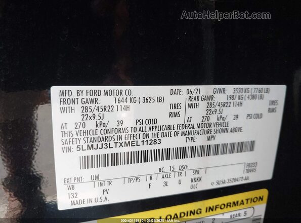 5LMJJ3LTXMEL11283 2021 LINCOLN NAVIGATOR Black Vista del compartimento del motor