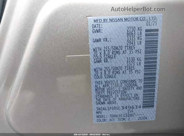 5N1AL1FS9SC349634 2025 INFINITI QX60 Gold Շարժիչի բաժամունքի տեսք