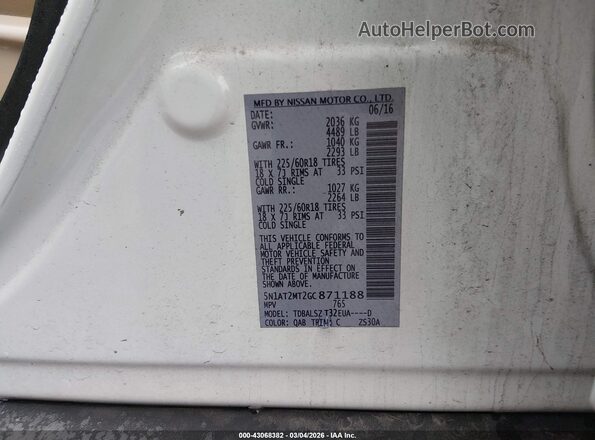 5N1AT2MT2GC871188 2016 NISSAN ROGUE Белый 