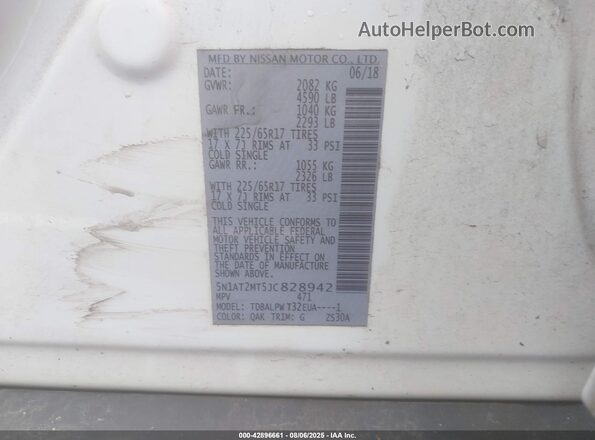 5N1AT2MT5JC828942 2018 NISSAN ROGUE White 
