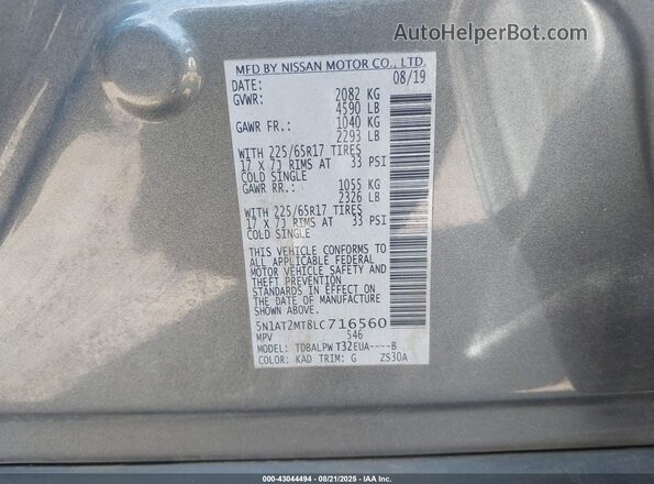 5N1AT2MT8LC716560 2020 NISSAN ROGUE Gray Vista del compartimento del motor
