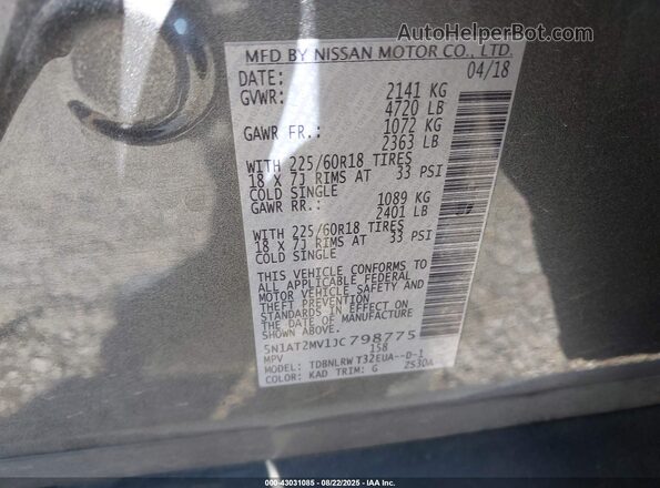 5N1AT2MV1JC798775 2018 NISSAN ROGUE Серый 