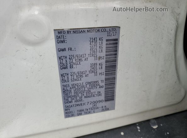5N1AT2MV8JC720090 2018 NISSAN ROGUE White 