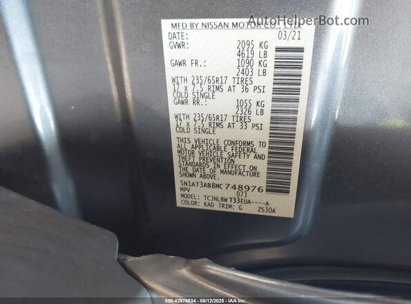 5N1AT3AB8MC748976 2021 NISSAN ROGUE Gray Widok komory silnika