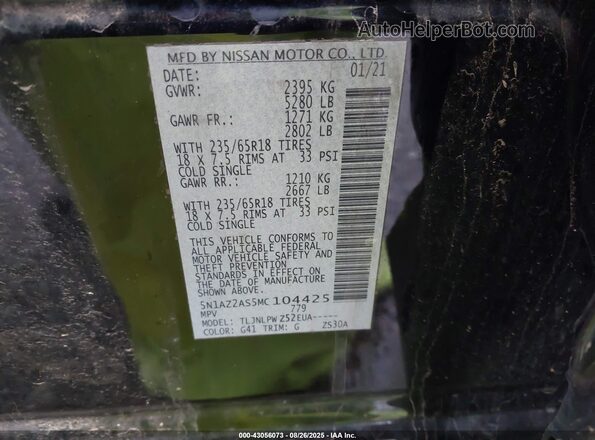 5N1AZ2AS5MC104425 2021 NISSAN MURANO Black Engine compartment view