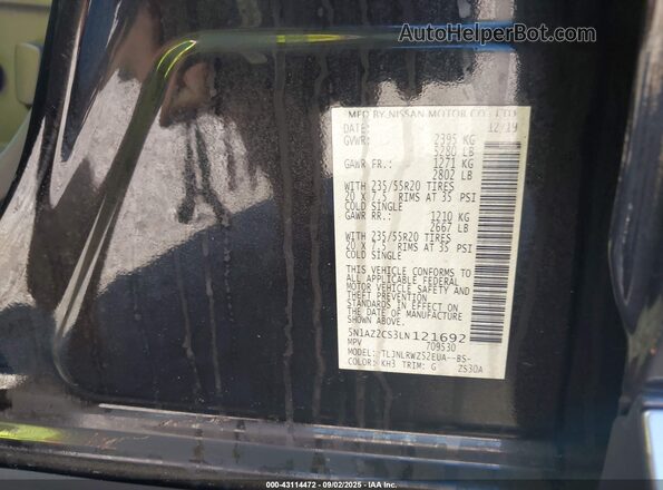5N1AZ2CS3LN121692 2020 NISSAN MURANO Black ძრავის განყოფილების ხედი