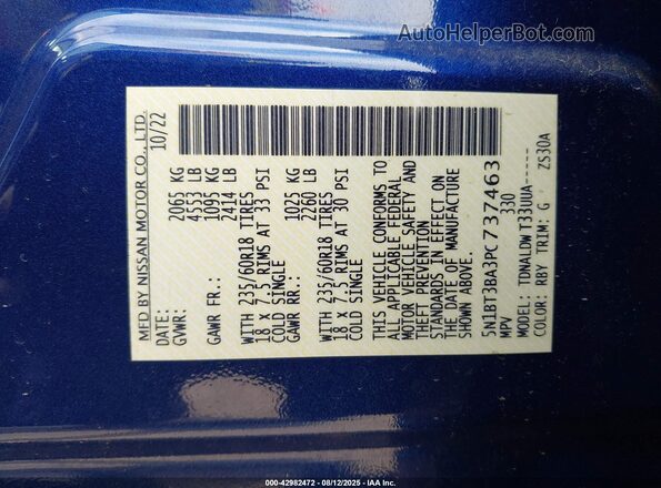 5N1BT3BA3PC737463 2023 NISSAN ROGUE Blue 