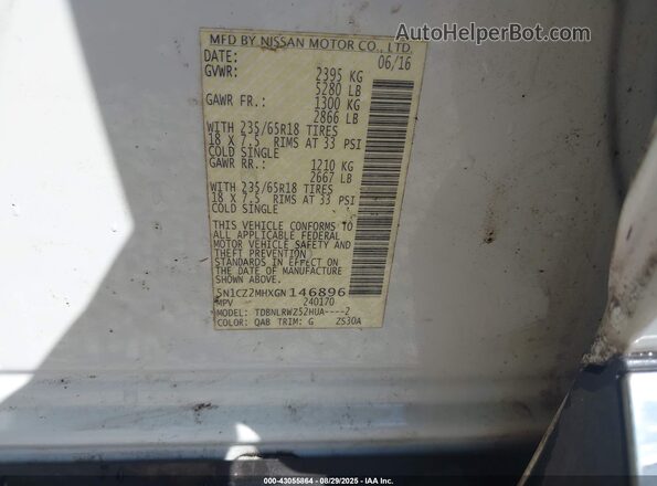 5N1CZ2MHXGN146896 2016 NISSAN MURANO HYBRID White ძრავის განყოფილების ხედი