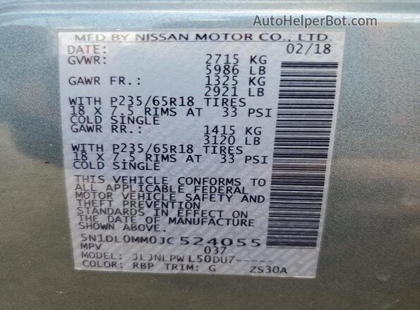 5N1DL0MM0JC524055 2018 INFINITI QX60 Silver 