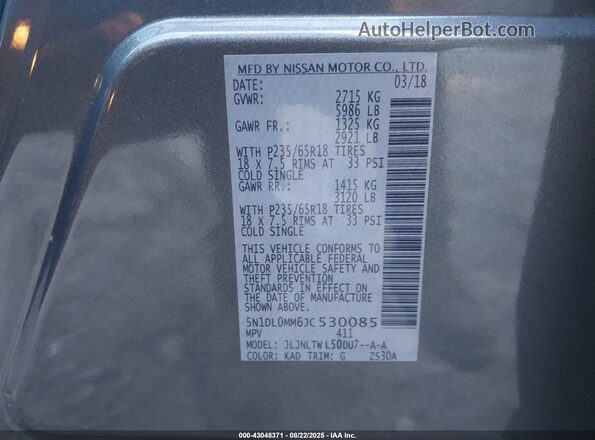 5N1DL0MM6JC530085 2018 INFINITI QX60 Gray 