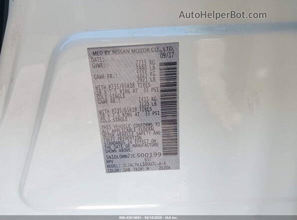 5N1DL0MN2JC500199 2018 INFINITI QX60 White 