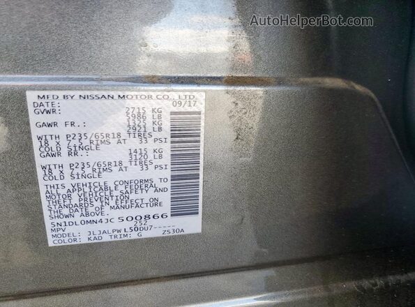 5N1DL0MN4JC500866 2018 INFINITI QX60 Gray 