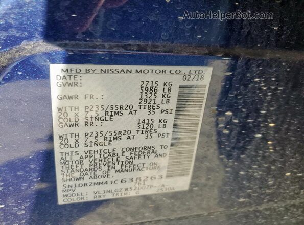 5N1DR2MM4JC638263 2018 NISSAN PATHFINDER Синий 